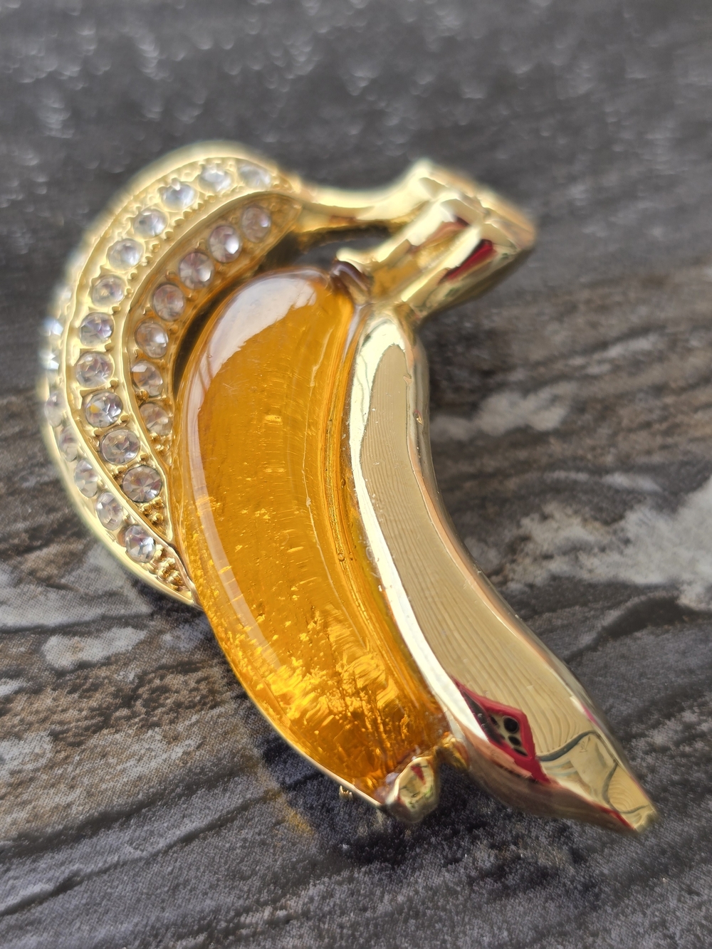 Gold-Tone Amber Crystal Banana Pendant Necklace - Women Jewelry 2.25"